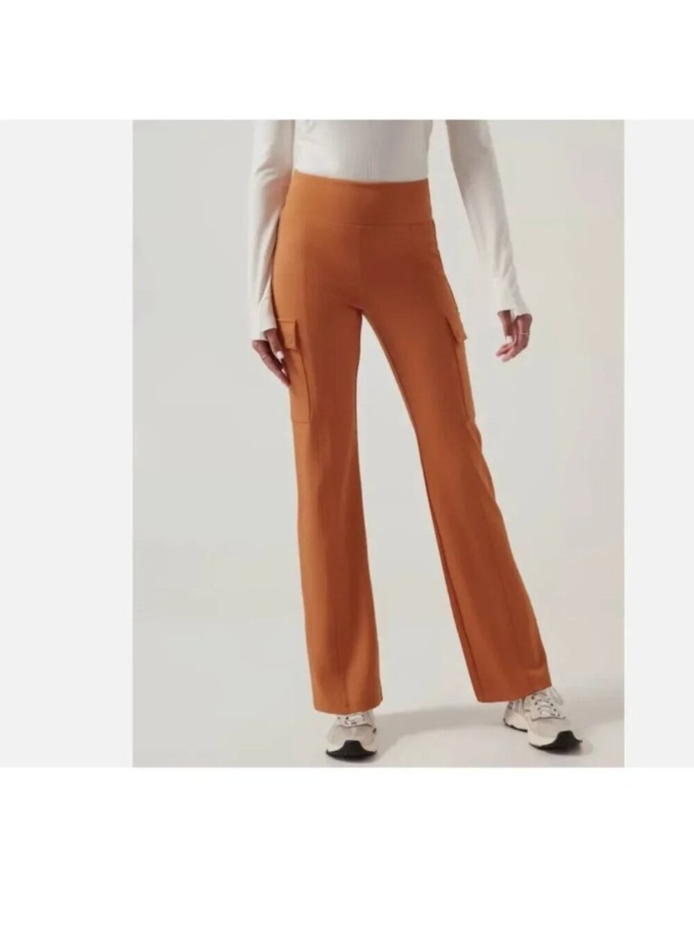 Athleta Delancey Straight Cargo Pant LARGE Foliage Orange Pants Work Casual